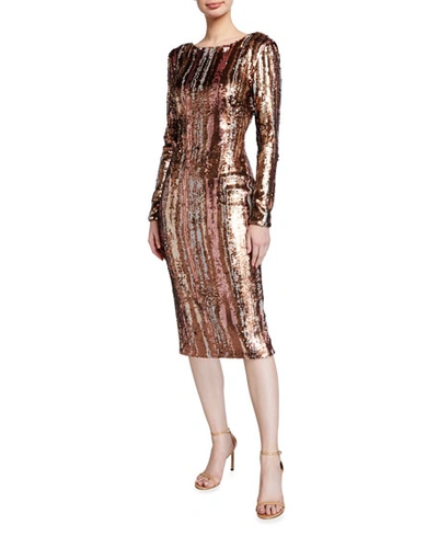 Dress The Population Emery Sequined Dress In Matte Bronze
