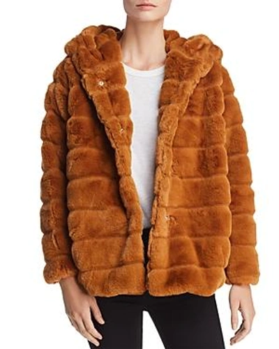 Apparis Goldie Banded Hooded Faux-fur Coat In Chestnut
