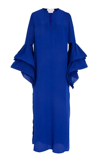 Leal Daccarett Cienaga Ruffle Sleeve Silk Caftan In Blue