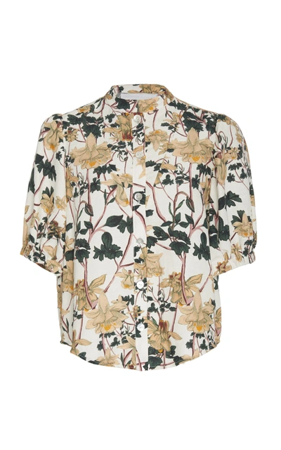 Christine Alcalay Mandarin Collared Elbow Length Top In Floral