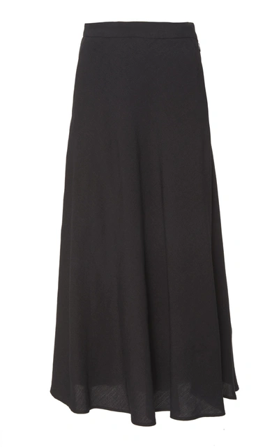 Christine Alcalay Linen Blend Midi Skirt In Black