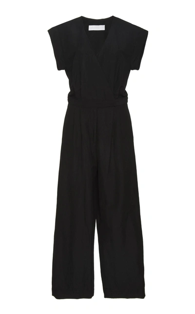 Christine Alcalay Square Neck Linen Blend Wide-leg Jumpsuit In Black