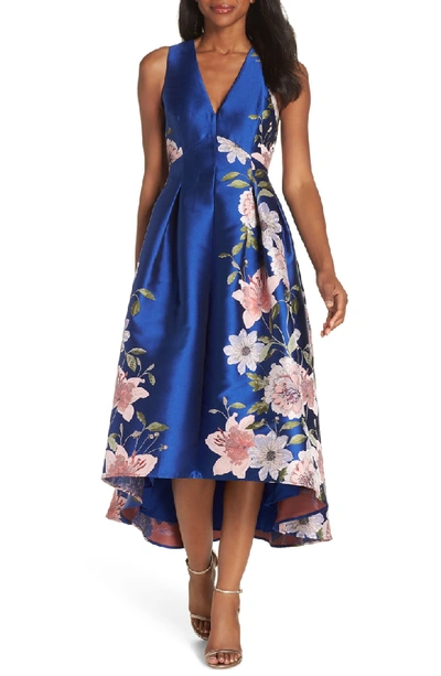 Eliza J High/low Floral Jacquard Dress In Cobalt