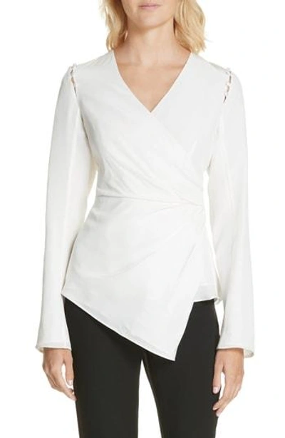Amur Joanna Button Shoulder Silk Blouse In White