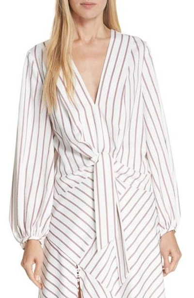 Nicholas Stripe Tie Front Blouse In White/ Red