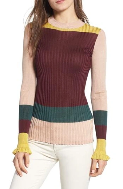 Scotch & Soda Colorblock Ribbed Sweater In Burgundy Nude Yellow