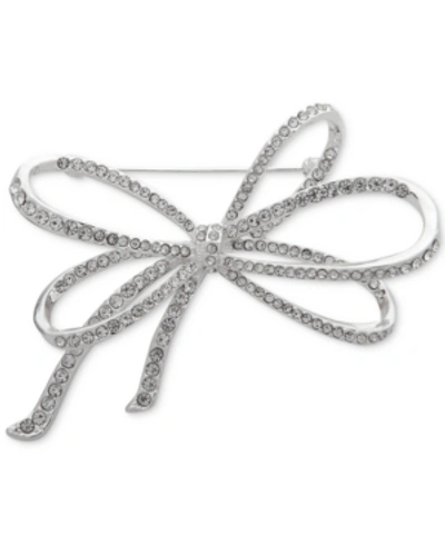 Anne Klein Pave Bow Pin, Created For Macy's In Silver