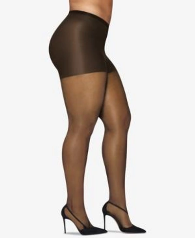 Hanes Curves Plus Size Silky Sheer Control Top Pantyhose In Black