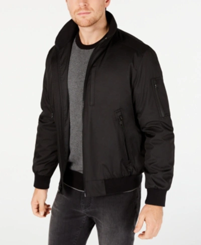 Calvin Klein Men's Classic Zip-front Ripstop Bomber Jacket In Black