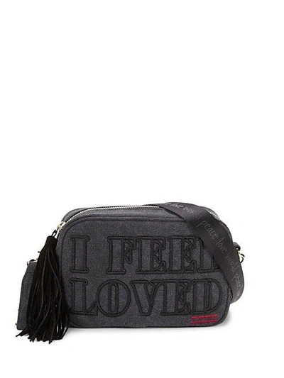 Peace Love World I Feel Loved Crossbody Bag In Washed Black