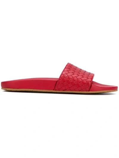 Bottega Veneta Lake Intrecciato Slide Sandals In Red