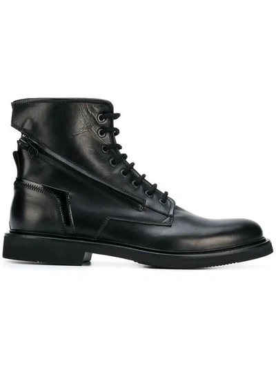 Bruno Bordese Black Leather Combat Boots