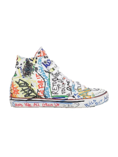 Vetements All Over Graffiti Print High Top Sneakers Black In White