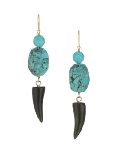 Nest Horn & Turquoise Drop Earrings
