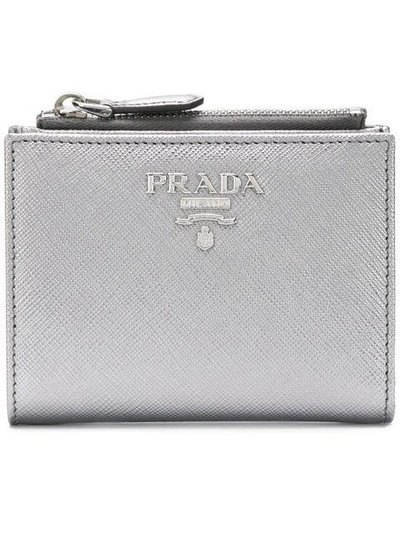 Prada Compact Wallet - Grey In Grey