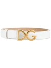 Dolce & Gabbana Family Lux Metal Logo Buckle Leather Belt In White