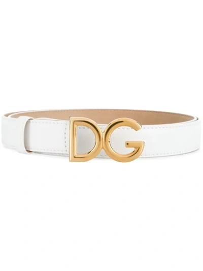Dolce & Gabbana Family Lux Metal Logo Buckle Leather Belt In White