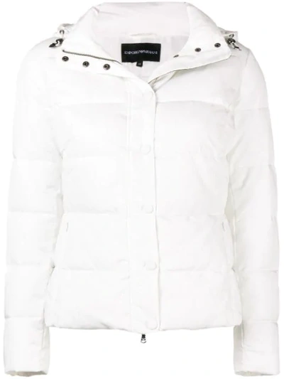 Emporio Armani Short Padded Jacket With Branded Taping - White