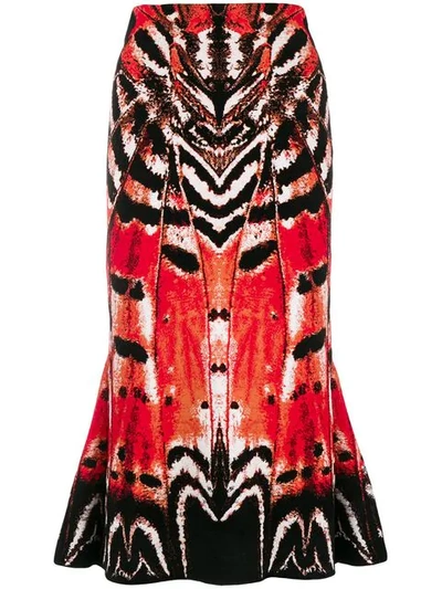 Alexander Mcqueen Butterfly-print Knitted Midi Skirt In Red