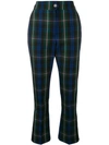 Msgm Button-detailed Checked Twill Straight-leg Pants In Green/blue