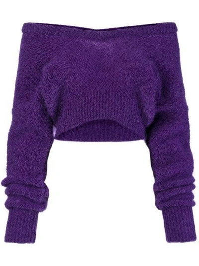 Alessandra Rich Cropped Off-shoulder Sweater - Pink & Purple