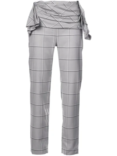 Carmen March Draped Waist Check Trousers In Grey