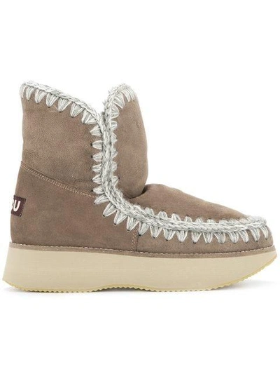 Mou Shearling Snow Boots In Dark Stone