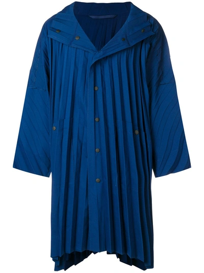 Issey Miyake Homme Plissé  Pleated Single Breasted Coat - Blue