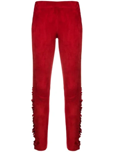 Arma Ruffle Trim Suede Leggings - Red