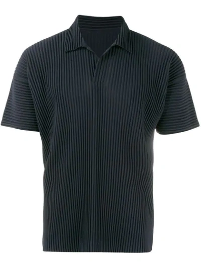 Issey Miyake Homme Plissé  Pleated Polo Shirt - Blue