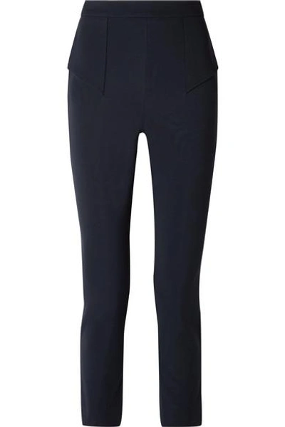 Cushnie Et Ochs Cropped Paneled Stretch-crepe Slim-leg Pants In Midnight Blue