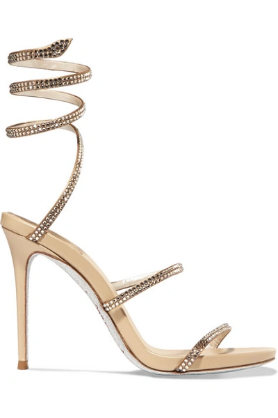 René Caovilla Cleo Crystal-embellished Leather Sandals In Metallic