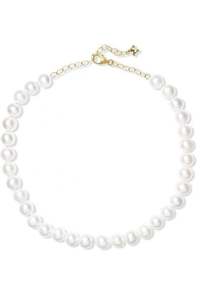 Mateo 14-karat Gold Pearl Anklet In White