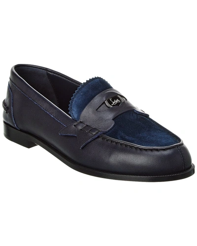 Christian Louboutin Penny Woman Leather & Suede Loafer In Blue