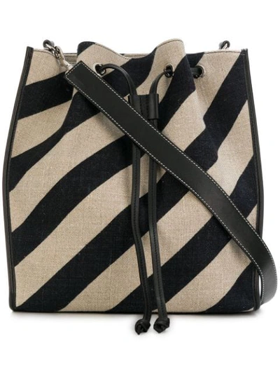 Jw Anderson Leather-trimmed Striped Canvas Bucket Bag In Black Off White