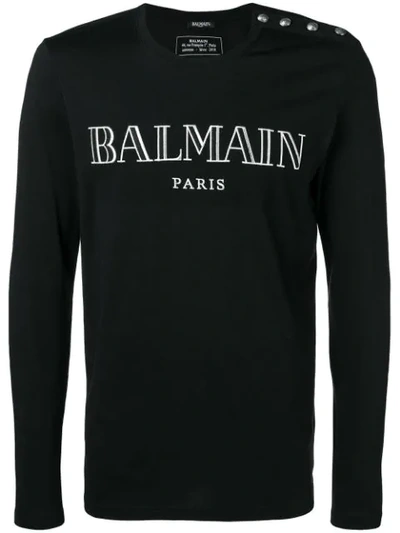 Balmain Logo-print Cotton-jersey Top In Black