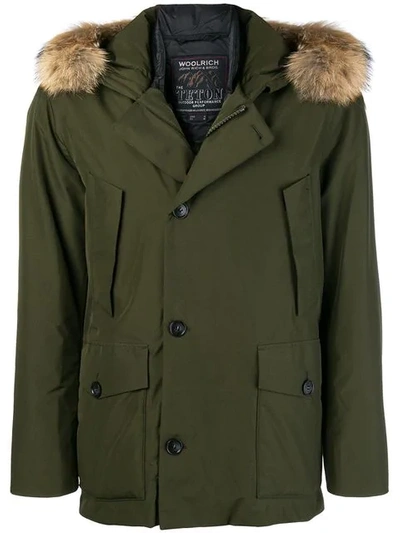 Woolrich Hooded Parka Coat In Green