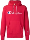 Champion Logo Embroidered Long Sleeve Hoodie In Pink