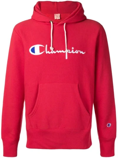 Champion Logo Embroidered Long Sleeve Hoodie In Pink