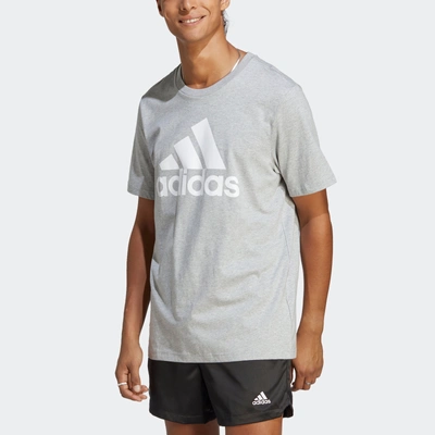 Adidas Originals Men's Essentials Single Jersey Big Logo Short Sleeve Crewneck T-shirt In Medium Grey Heather