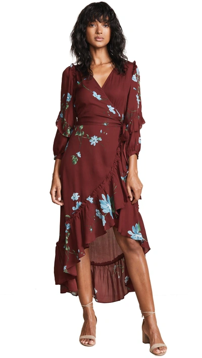 Joie Anawrette Floral-print Silk Wrap Dress In Cambridge Red