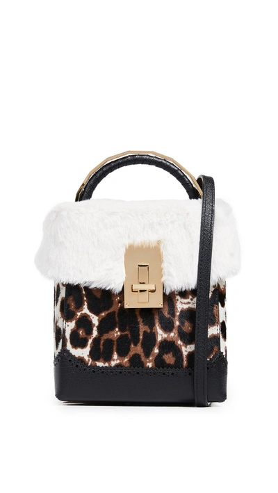 The Volon Genuine Calf Hair & Faux Fur Box Bag - Black In Leopard
