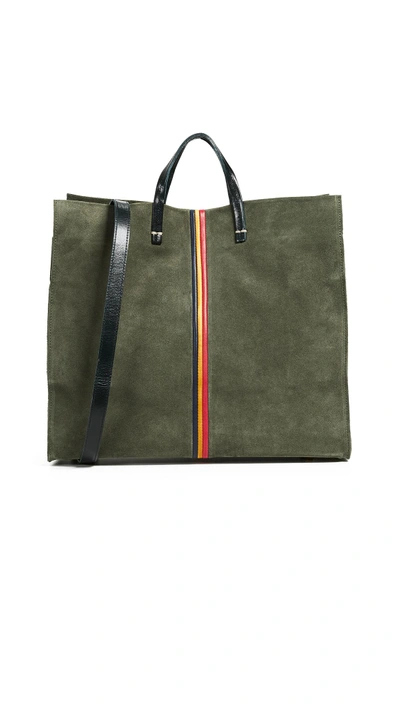 Clare V Simple Tote In Army/navy/marigold/red Stripes
