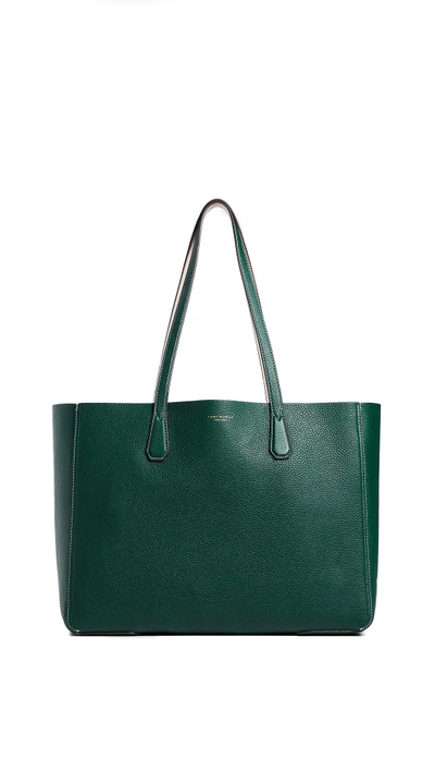 Tory Burch Perry Leather Tote - Green In Norwood Green/gold
