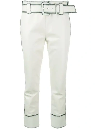 Prada Cropped Calf Leather Trousers In White