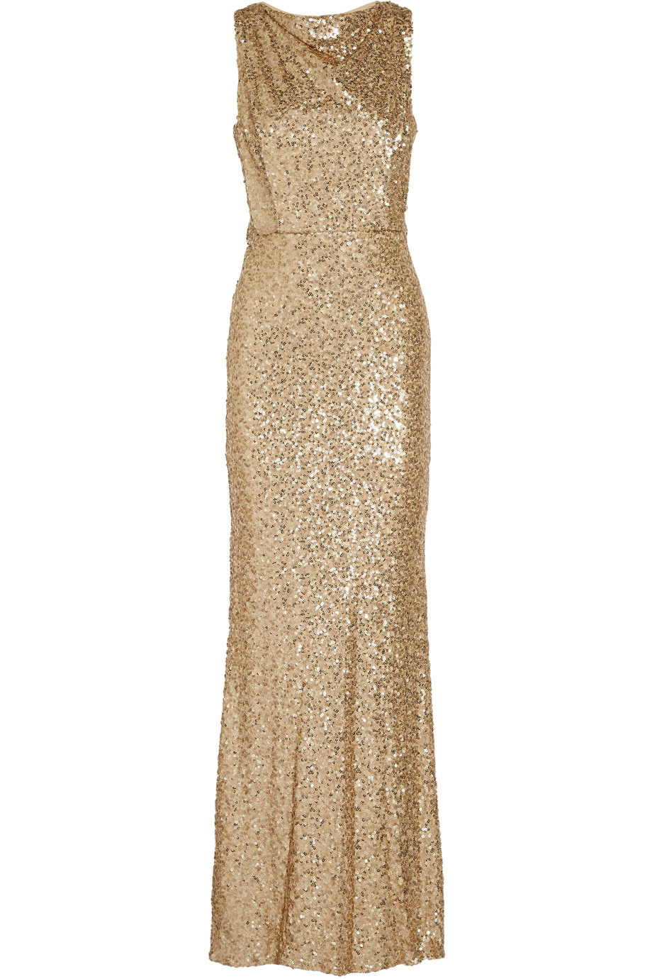 Badgley Mischka Draped Sequined Tulle Gown | ModeSens