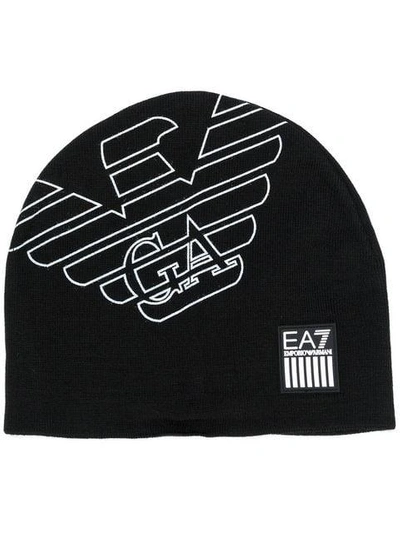 Ea7 Logo Knit Cap In Black