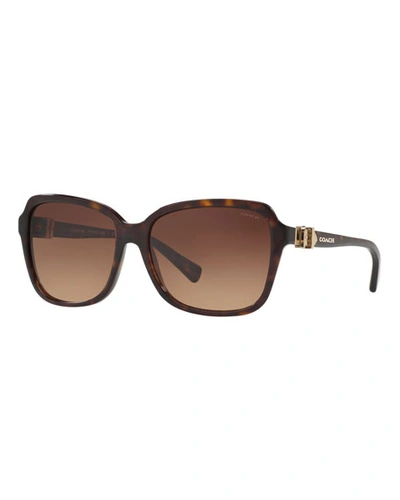 Coach Square Acetate Sunglasses W/ 3d Buckle Temples In Brown Gradient
