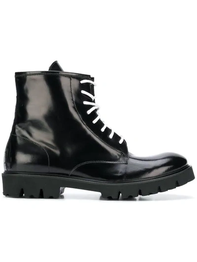 Low Brand Black Leather Combat Boots In Nero