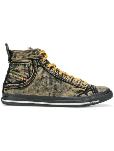 Diesel Washed Out High Top Sneakers In Black